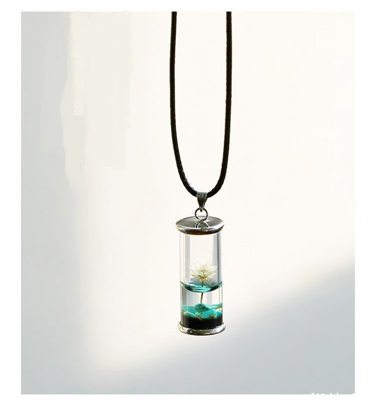 Dried Flowers Glass Bottle Resin Time Drifting Bottle Necklace