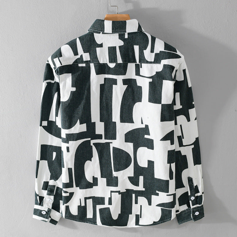 Geometric Contrast Color Printing Stylish Long Sleeve Shirt