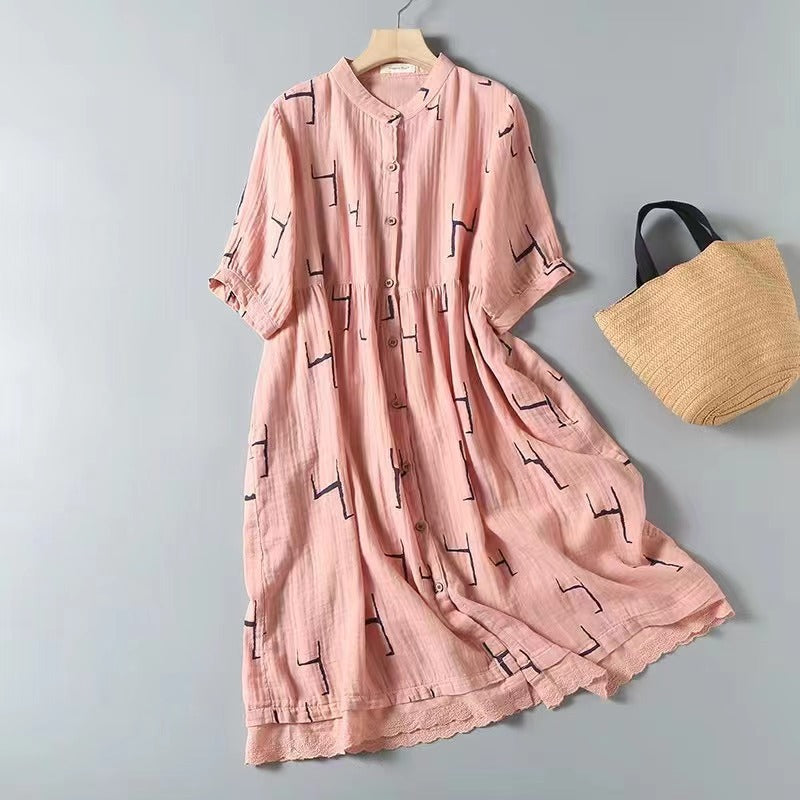 Korean Style Double-layer Cotton Yarn Retro Dress Women