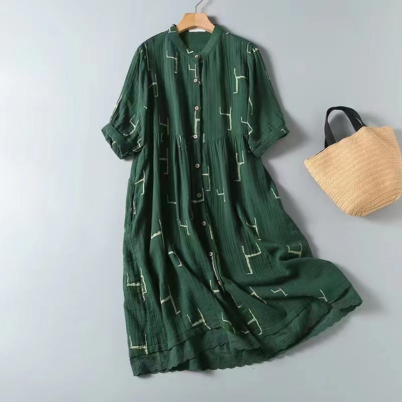 Korean Style Double-layer Cotton Yarn Retro Dress Women