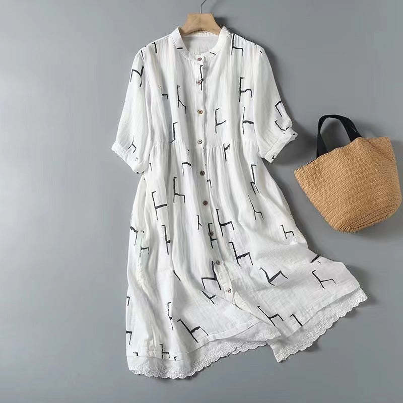 Korean Style Double-layer Cotton Yarn Retro Dress Women